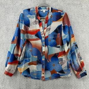 DIANEvonFURSTENBERG Button Down Shirt 4 Blue Gilmore Floral Print Silk Colorful
